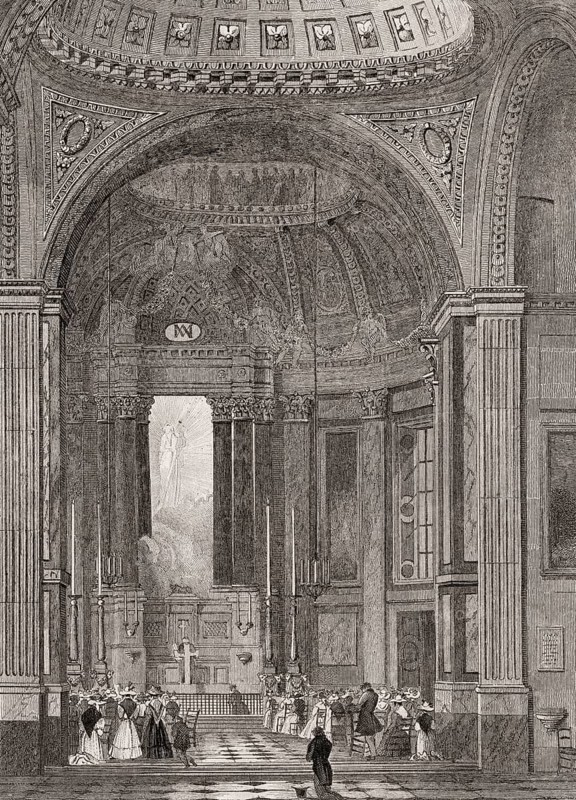 Church St Sulpice, Paris, antique steel engraved print, 1831