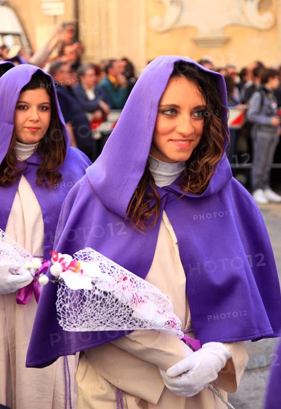 Sicily, Trapani, Good Friday mystery procession La Processione dei Misteri, groups accompany the procession with the mysteries through the old town