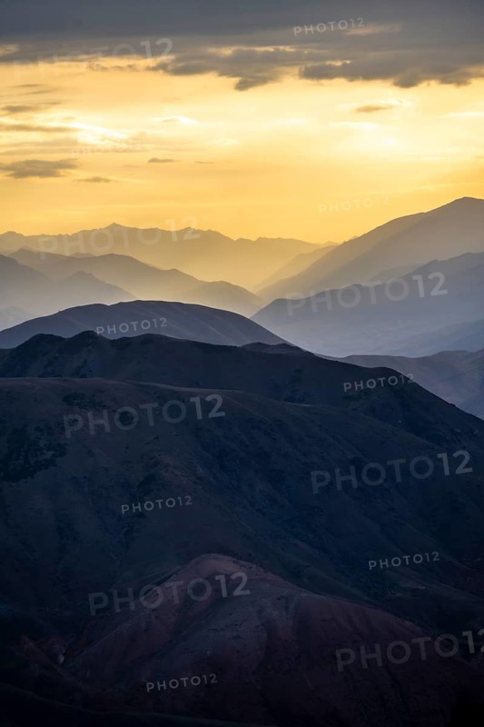 Mountain silhouettes at sunset, Konorchek Canyon, Chuy, Kyrgyzstan