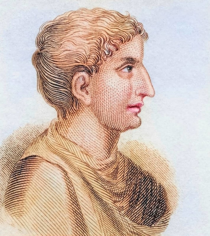 Gaius Sallustius Crispus Passienus was a prominent Roman senator in the first half of the 1st century AD, coloured woodcut from Crabbe's Historical Dictionary from 1825, Historical, digital reproduction