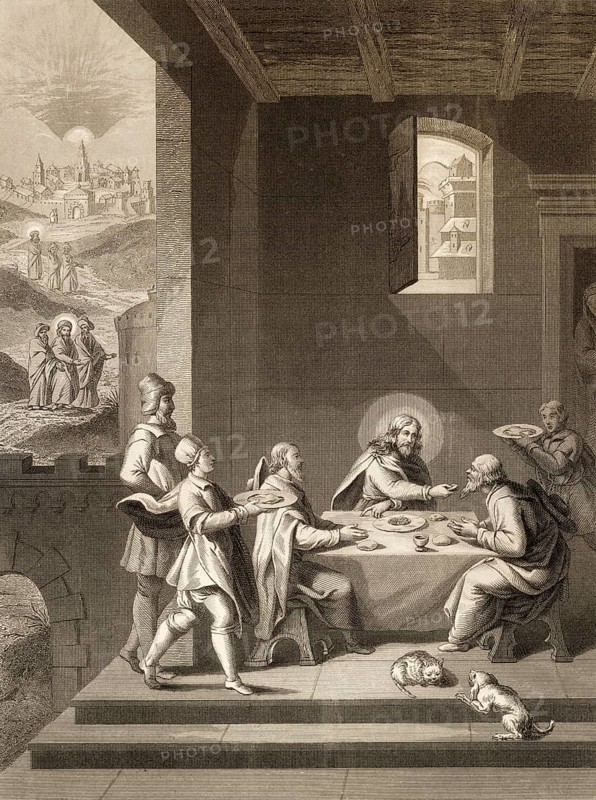 The road to Emmaus appearance, New Testament, steel engraving 1853, digitally restored