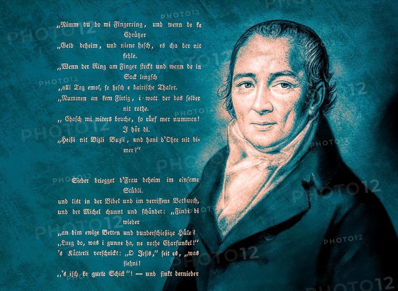 Portait with a poem, Johann Peter Hebel, 1760 - 1826, German poet, Protestant theologian and educator, Alemannic dialect poet, digitally optimized based on a painting by Philipp Jakob Becker, 1807