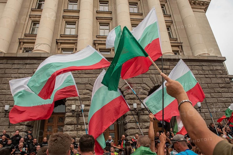 Sofia, Bulgaria. September 2nd 2020 Bulgarian anti-government protestors gather in front of police protected government buildings in the centre of Sofia the Bulgarian capital for the largest of 56 consecutive days of demonstrations