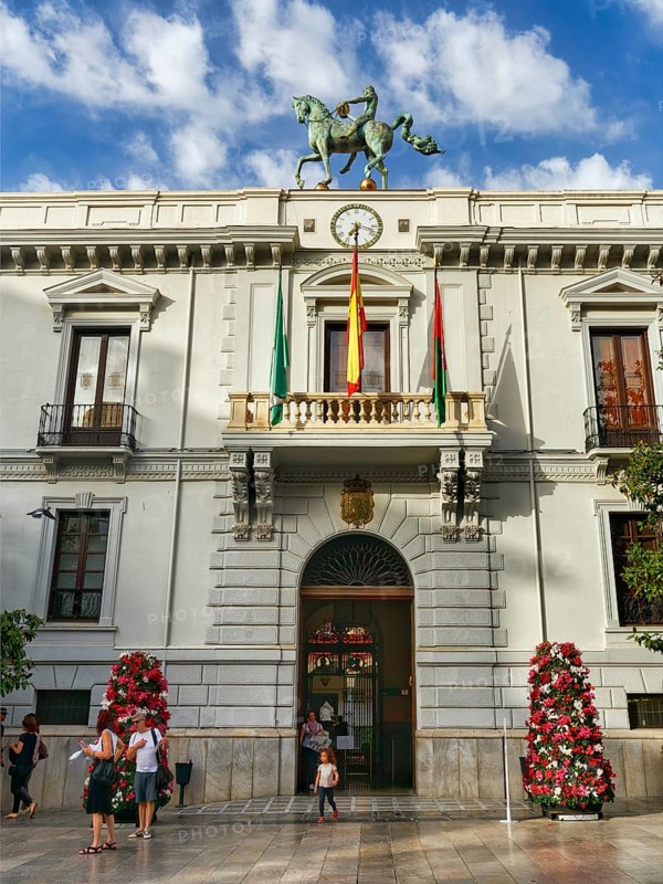 Pedestrian in front of the town hall, Granada, Andalusia, Spain