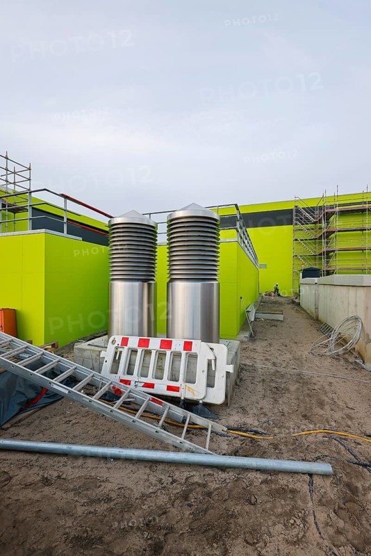 Oberhausen, Ruhr area, North Rhine-Westphalia, Germany - Emscher conversion, new Emscher AKE sewer, here the new Oberhausen pumping station, the ecological conversion of the Emscher system consists of the construction of a central wastewater treatment system in the Ruhr area, the construction of sewers and the renaturalisation of the Emscher and its tributaries