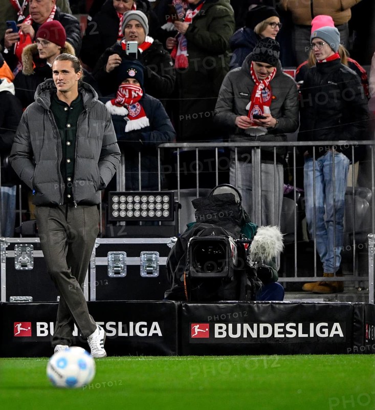 Tennis player Alexander Zverev visiting a Bundesliga match, Logo, TV camera, Allianz Arena, Munich, Bavaria, Germany