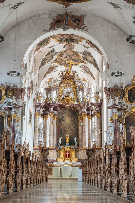 Interior view of the 18th-century baroque preacher's church, also Dominican church, historic old town of Rottweil, Rottweil district, Baden-Württemberg, Germany