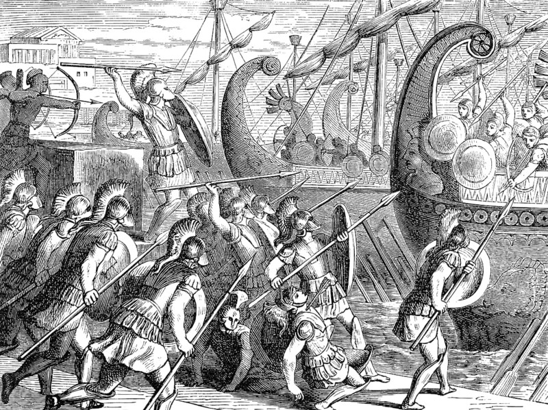 Brasidas, an Spartan officer, defendering the port of Methone or Methoni, while the Athenian fleet attacking, Peloponnesian War