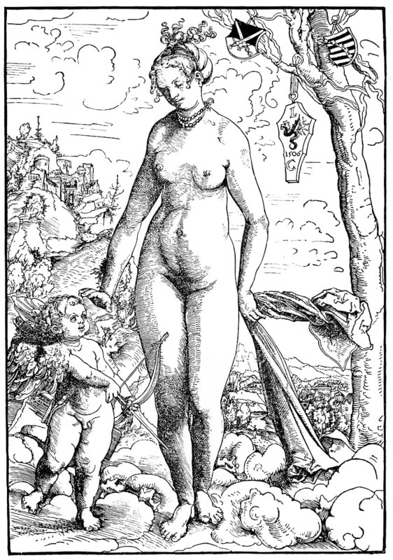 Historischer Holzschnitt aus dem Mittelalter, Das Schönheitsideal der Frau im 16. Jahrhundert, Venus