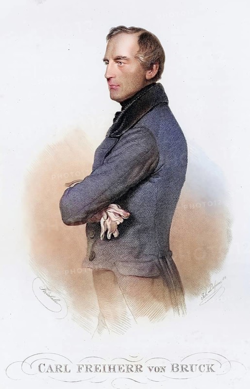 Karl Ludwig Bruck, since 1844 Knight of Bruck, since 1849 Baron of Bruck, 18 October 1798, 23 April 1860, was a German merchant and later Austrian minister, Historical, digitally restored reproduction from a 19th century original, Record date not stated