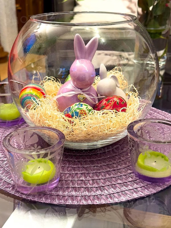 Easter decoration with stylized bunny and nest, international