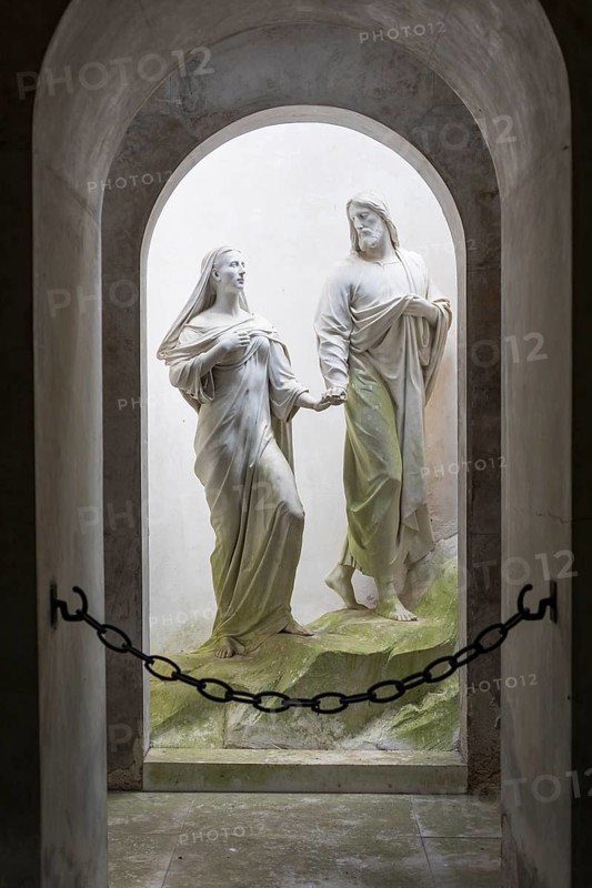 Marble figures from the Müller mausoleum at the Waldfriedhof cemetery in Dresden, Saxony, Germany