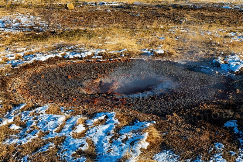 Heise spring, snow, winter, Haukadalur Valley, Golden Circle, Iceland, Scandinavia