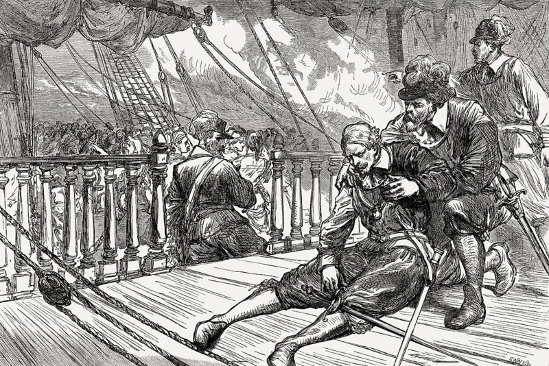 Death of admiral Maarten Harpertszoon Tromp on 31 July 1653, Battle of Scheveningen, From British Battles on Land and Sea, by James Grant