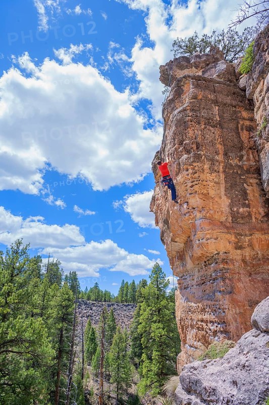 Man rock climbing at The Pit in Sandy's Canyon, Flagstaff, Arizona, USA