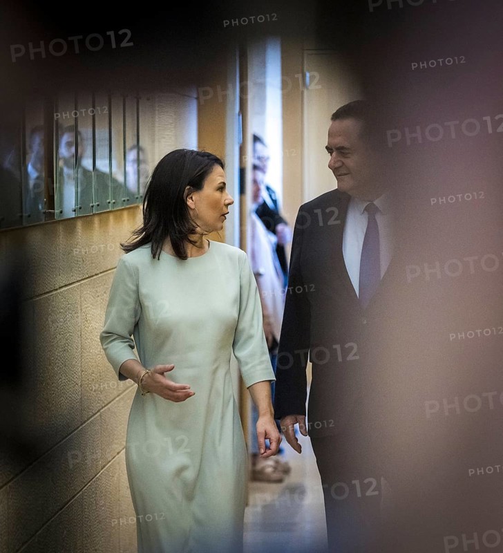 Annalena Bärbock (Alliance 90/The Greens), Federal Foreign Minister, pictured during her trip to Israel. Here a meeting with the Foreign Minister of Israel, Israel Katz, in Jerusalem.