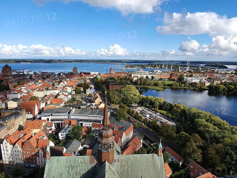 Panorama of a coastal town with red roofs and sea views, view over Szczecin, Poland
