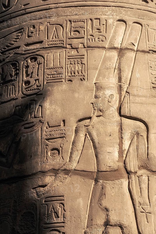 Ancient Egyptian Pharaoh Carved in Stone at Luxor Temple, Historical City of Thebes. Gods and Kings of Egyptology. Egypt