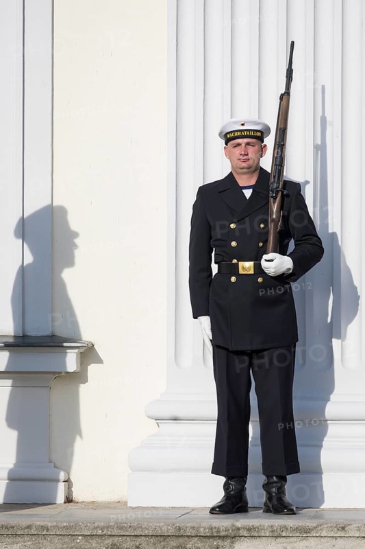 Soldier of the guard battalion of the German Armed Forces in front of the arrival of Joe Biden (46th President of the United States) is welcomed by Frank-Walter Steinmeier at Bellevue Palace, Berlin, 18 October 2024