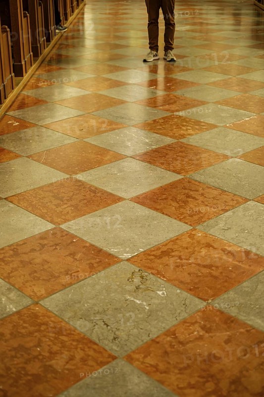 Checkerboard pattern, arrangement of floor tiles in the Church of Our Lady, or Cathedral of Our Lady, in Munich, Bavaria, Germany, for editorial use only