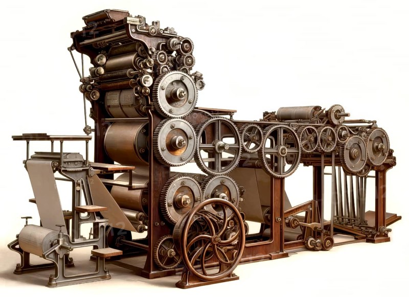 Historical illustration, 19th Century, cylinder rotary printing press, Marinoni