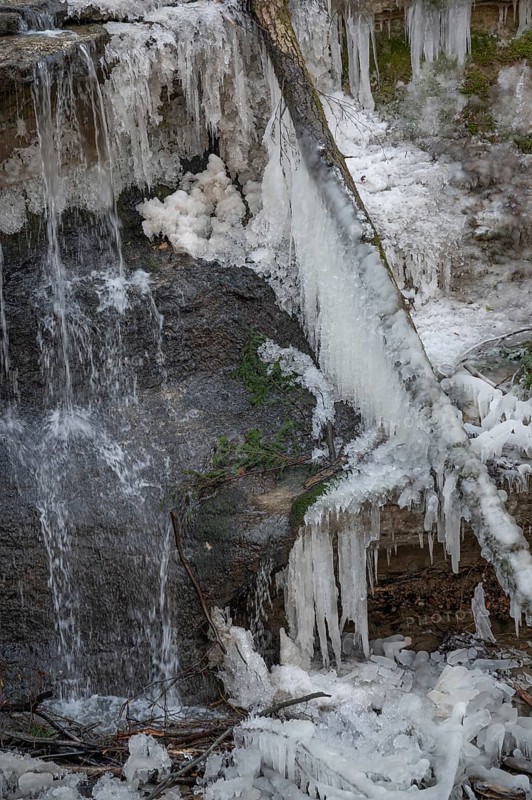 Frozen waterfall, Haimendorf, Middle Franconia, Bavaria, Germany