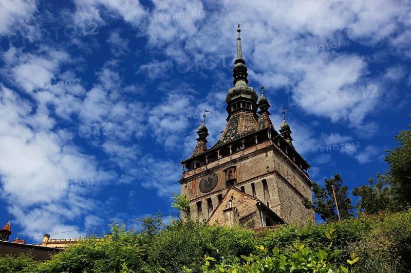 Romania, the hour tower, Turnul cu Ceas in the historic old town of Sighisoara, German Sighisoara, city in Mures district in Transylvania, UNESCO World Heritage Site