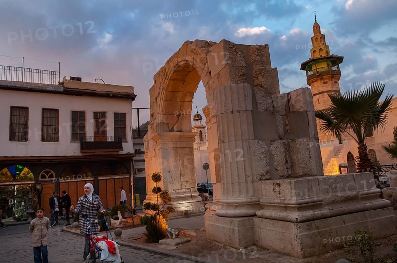 Damascus, Syria. December 6th 2009 Roman arch along The Street Called Straight in Damascus Old City