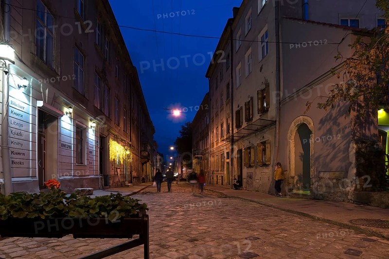 Evening in the old town district of Lviv, Ukraine