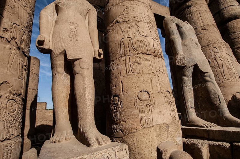 Luxor, Egypt. February 12th 2009 Statues and Pharaonic inscriptions at the ancient Egyptian ruins beside the Nile at Luxor, Egypt