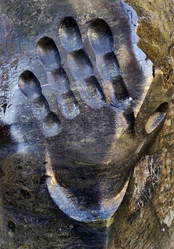 Artwork entitled Hommage au Rammelsberg by Christoph Wilmsen-Wiegmann with the artist's handprints in the ore, detail, Goslar, Germany