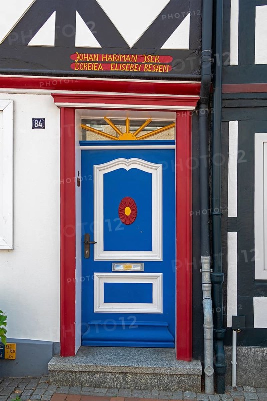 Blue front door, Hildesheim, Lower Saxony, Germany