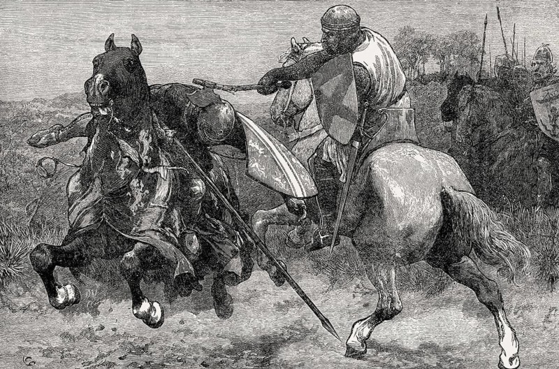 Robert de Bruce killing Sir Henry de Bohun, Battle of Bannockburn on 23rd June 1314, First War of Scottish Independence, From British Battles on Land and Sea, by James Grant