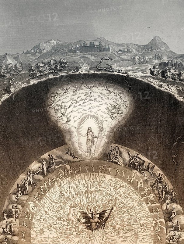 Christ descends into limbo, Steel engraving 1853, digitally restored
