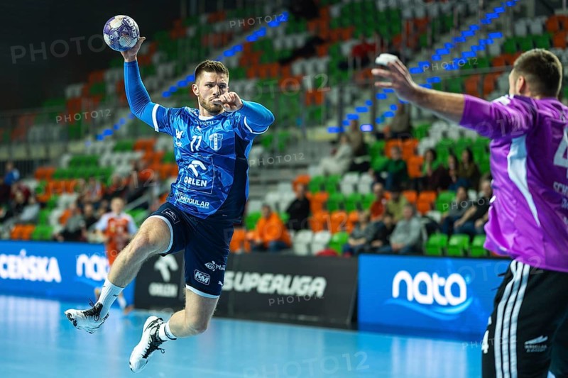 LUBIN, POLAND - FEBRUARY 8, 2026: Polish PGNiG Superleague men handball match between MKS Zaglebie Lubin vs Wisla Plock. In action Sroczyk Marcel