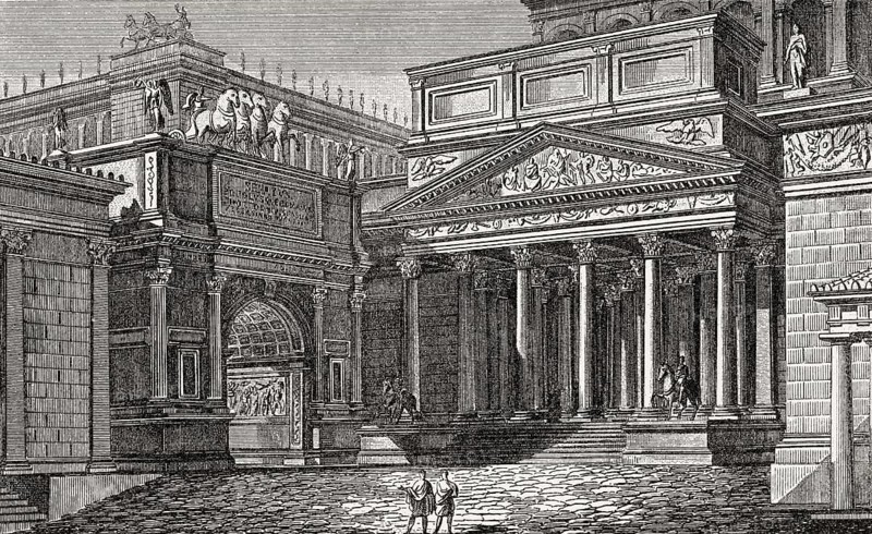 The Palace of Domitian Flavian Palace, Palatine Hill, ancient Rome, reconstruction
