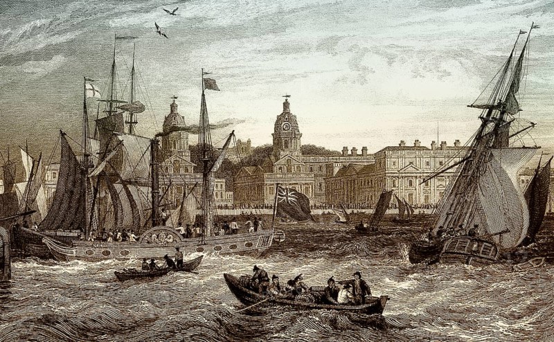 Royal Naval Hospital, seen from the Isle of Dogs, Greenwich, London, UK, 19th century