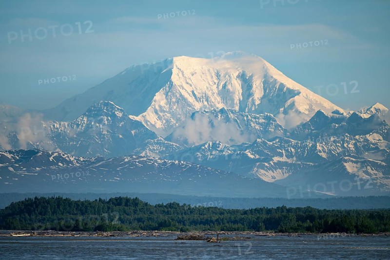 Mt Foraker, Talkeetna River off the Alaska Range, Denali National Park, Alaska, USA