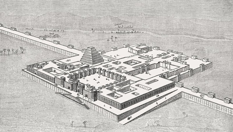 Palace of Sargon II of Assyria at Dur-Sharrukin, Khorsabad, Iraq, reconstructed by Charles Chipiez