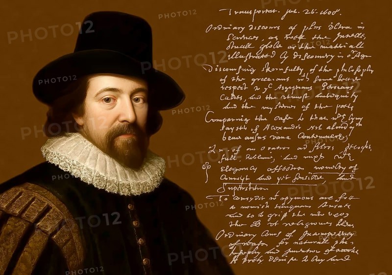Portrait of Sir Francis Bacon, Baron Baco of Verulam, 1561 - 1626, English lawyer, statesman, essayist, historian, intellectual reformer, philosopher and scientist, handwritten letter by him, 1608