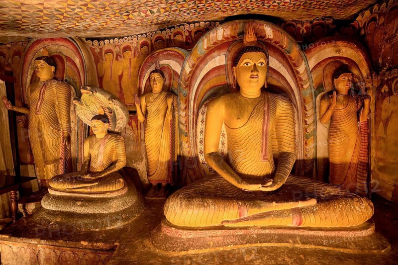 Buddha statues and murals in Dambulla Cave Temple, Dambulla, Sri Lanka
