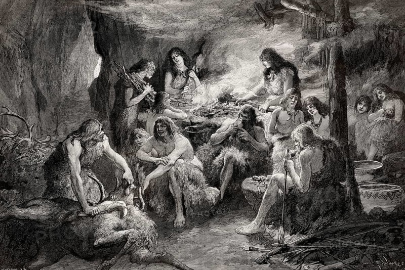 Life of pre-historic cavemen