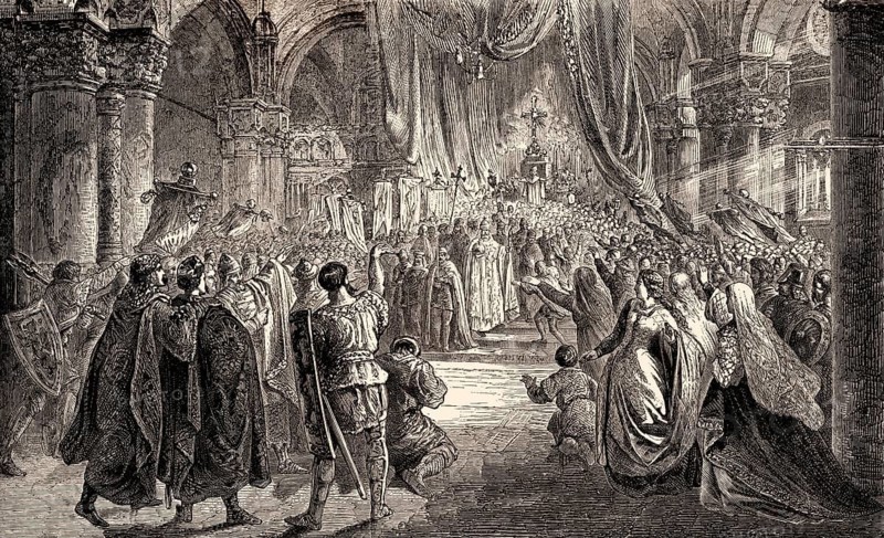 Pope Saint Leo III crowning Charlemagne Imperator Romanorum, on Christmas Evening 800