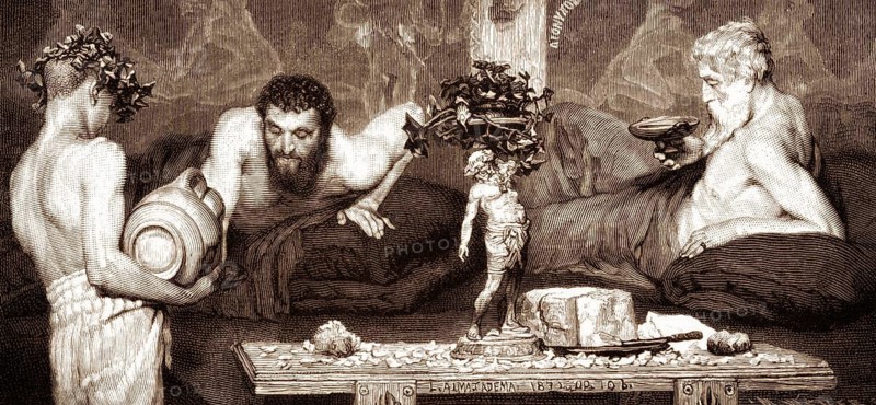 Men drinking wine in ancient Greece