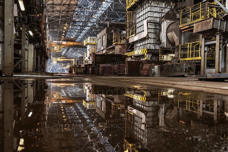 Interior of metallurgy hall in a copper smelter in Legnica, Poland