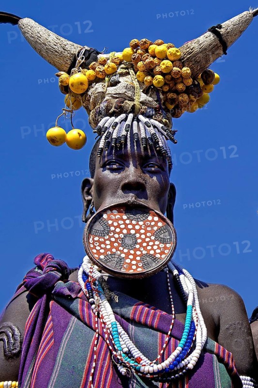 Ethiopia, Mursi woman, lip plate, plate lips, dhebi, body painting, jewelry scars, a person, portrait, Mursi people, plate lips, Ethiopia