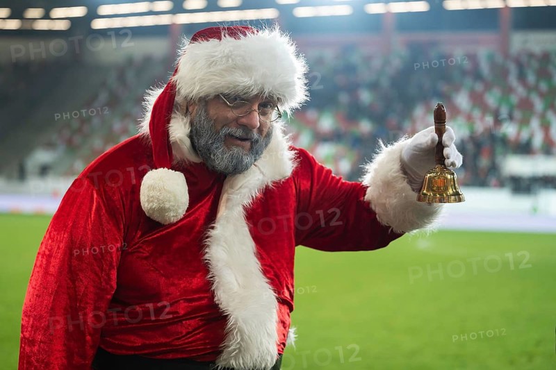 LUBIN, POLAND - DECEMBER 8, 2024: Football match Polish PKO Ekstraklasa between KGHM Zaglebie Lubin vs Legia Warszawa 0:3. Santa Claus on the football pitch.
