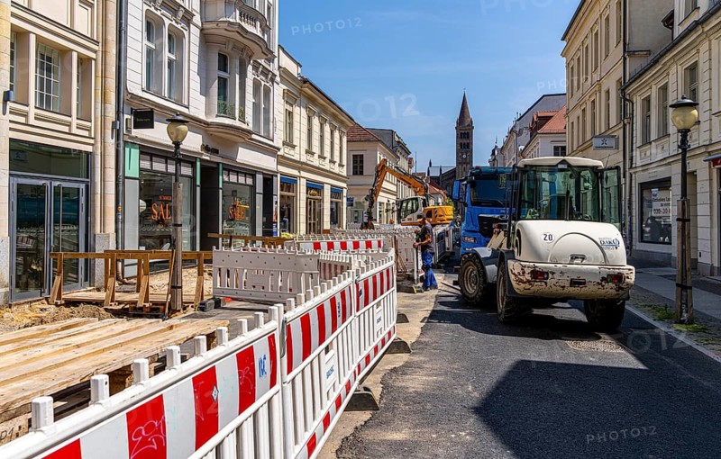 Roadworks in Brandenburger Straße, shopping street in Potsdam, Brandenburg, Germany