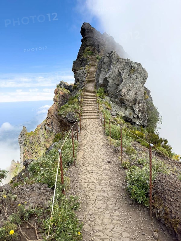 Stairway to heaven on the PR1 hiking trail from Pico Arieiro to Pico Ruvio, Madeira, Portugal