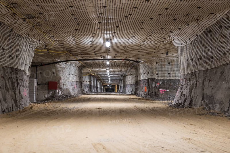 Exploitation hollow with the modern mesh on the ceiling in copper mine